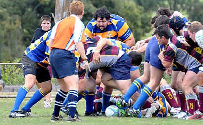 Hammers skipper Andrew Rye watches as his team-mates work towards a push-over try in their loss to Caboolture on Saturday. Hammers skipper Andrew Rye watches as his team-mates work towards a push-over try in their loss to Caboolture on Saturday.